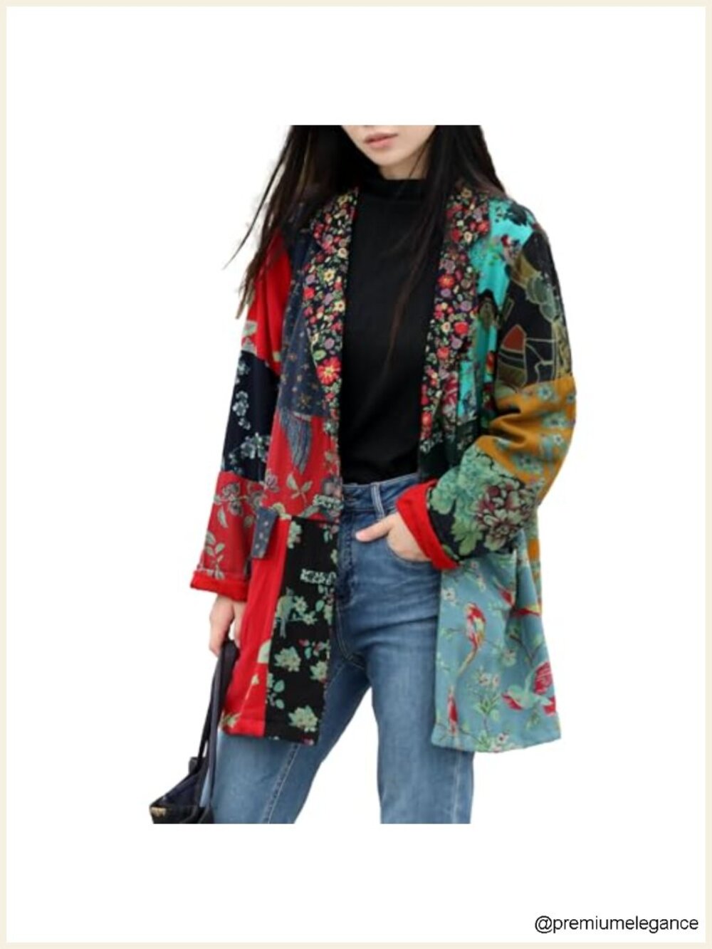 Patchwork Blazer Cotton Linen Long Sleeve Pockets Women
